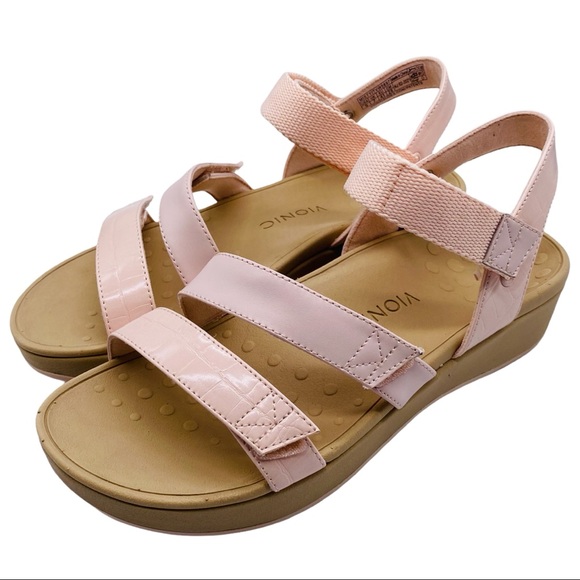 Vionic Misty Light Pink Leather Strappy Comfort Orthotic Wedge Sandal - Picture 8 of 8